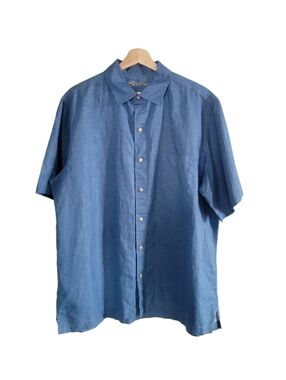 CARIBBEAN Linen Blend Short-Sleeve Button-Down Shirt Blue XL Resortwear